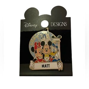 Disney Personalized Souvenir Lapel Pin w/Mickey, Minnie & Donald
